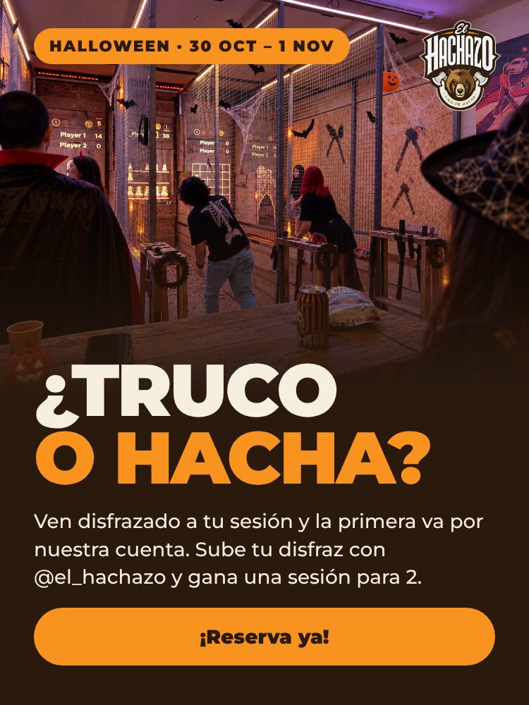 ¿Truco o hacha? Halloween en El Hachazo del 30 de octubre al 1 de noviembre: ven disfrazado a tu sesión y la primera va por nuestra cuenta